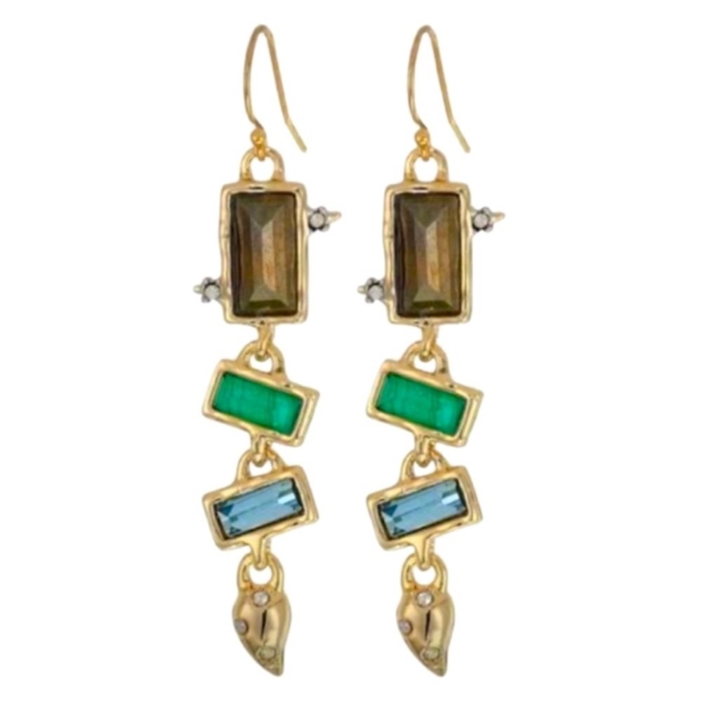 ALEXIS BITTAR • Gold Molten Metal Gemstone Green Malachite Drop Earrings